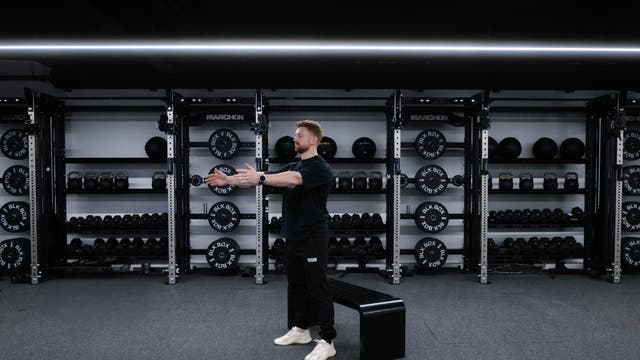 Marchon coach Patrick James demonstrates how to perform a box squat