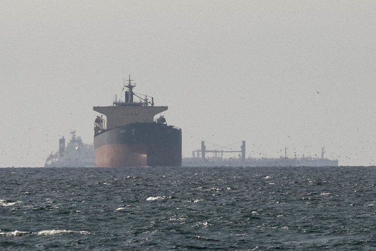 Cargo ships in the Gulf, near the Strait of Hormuz, as seen near the border with Oman (Photo: Stinger/Reuters)