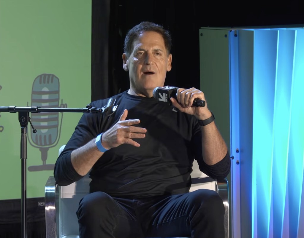 Mark Cuban speaks on the microphone at SXSW.