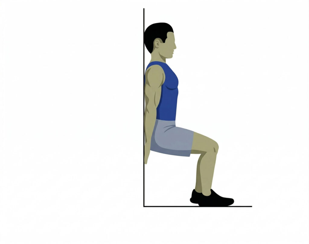 Illustration of a cartoon man doing a wall squat